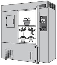 (b) (i) A growth cabinet is used to investigate the effect of light on the rate of growth of plants. The figure below shows a growth cabinet.