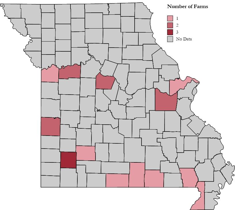Exhibit 1.6.6 Missouri Tart Cherry Farms by County, 212 Source: USDA, National Agricultural Statistics Service (214) 1.