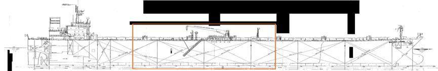Following the guidelines indicated by IACS (2012), three cargo holds have been modelled to represent the midship section of the ship (two whole holds and two half holds at the fore and aft of the