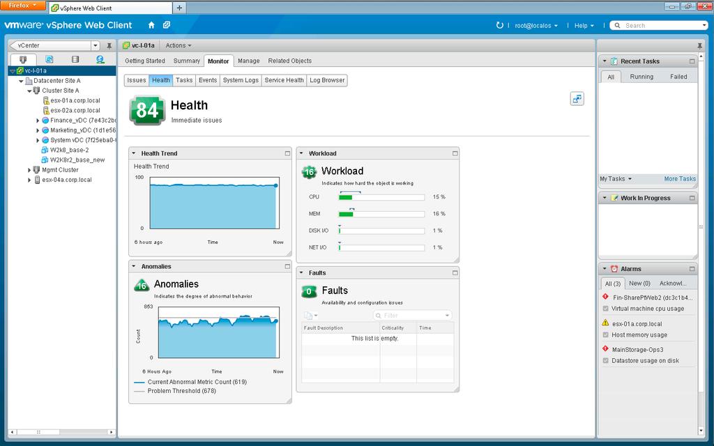 vsphere Web Client with vcenter Operations Monitor Tab Health trend for