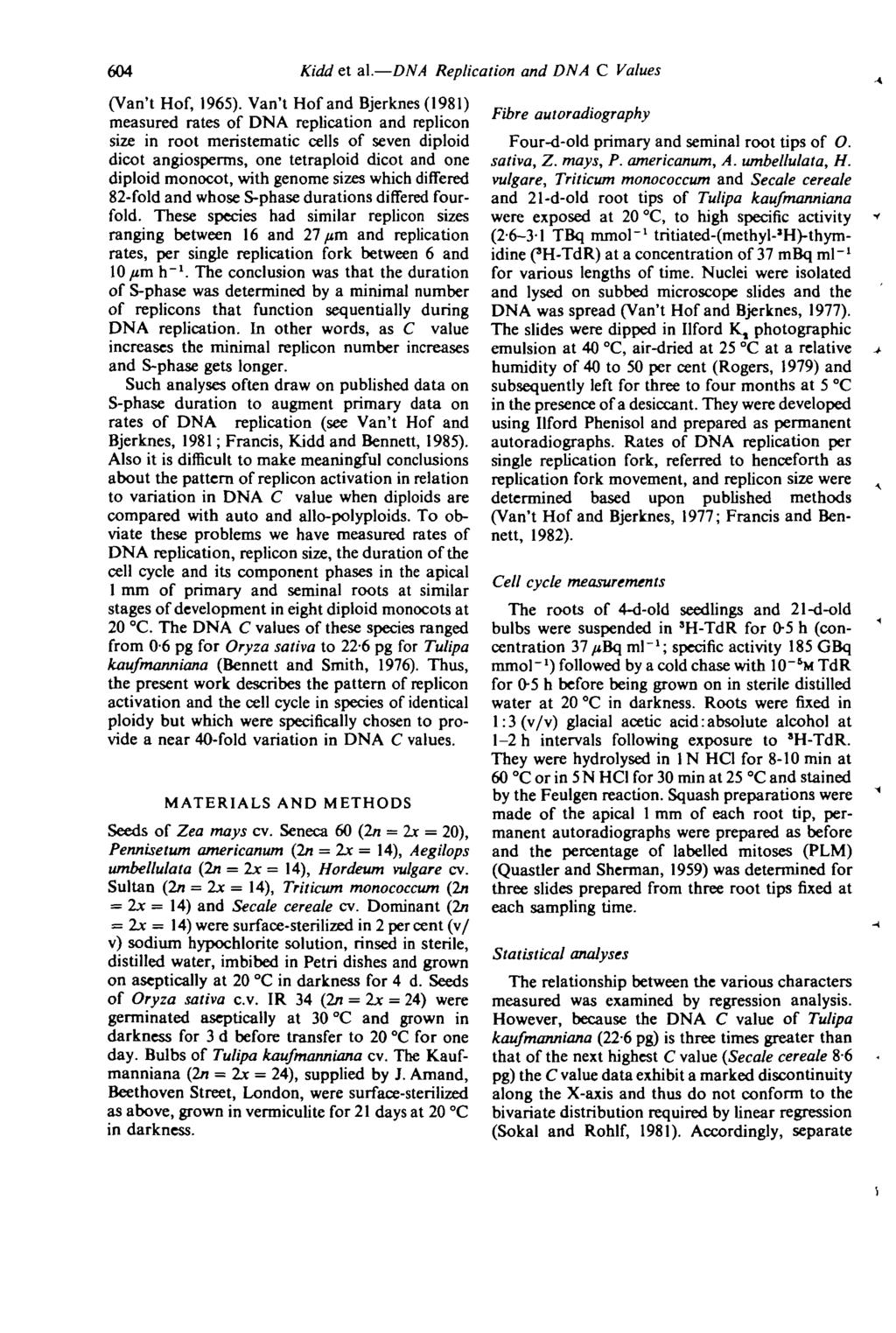 604 Kidd et al. DNA Replication and DNA C Values (Van't Hof, 1965).