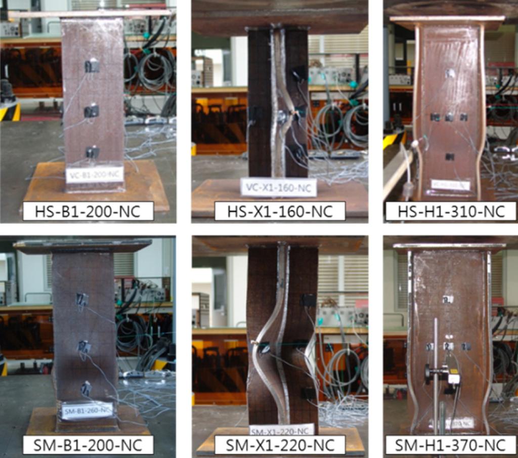 254 Cheol-Ho Lee International Journal of High-Rise Buildings Figure 9. Specimen cross sections for concentric load tests. Figure 8. Bending moment versus end rotation curves observed.