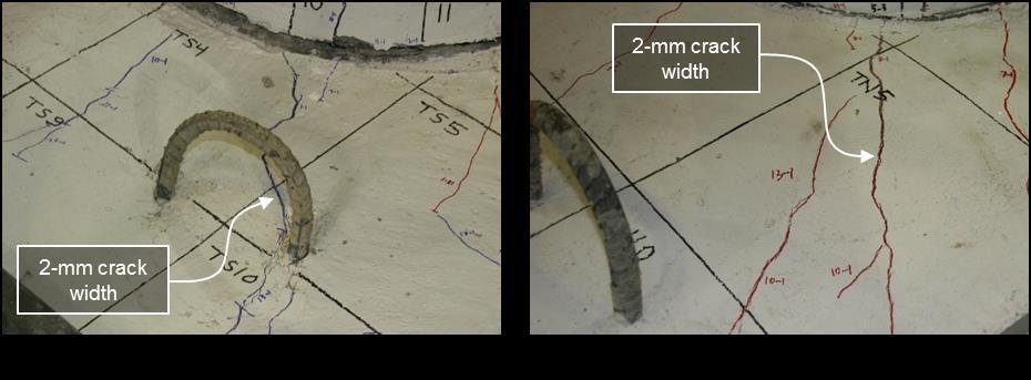 24: WRC cracking on South face of cap beam at 7.04% drift During the same cycle level, several existing radial cracks in the cap beam increased in width to approximately 2-mm.