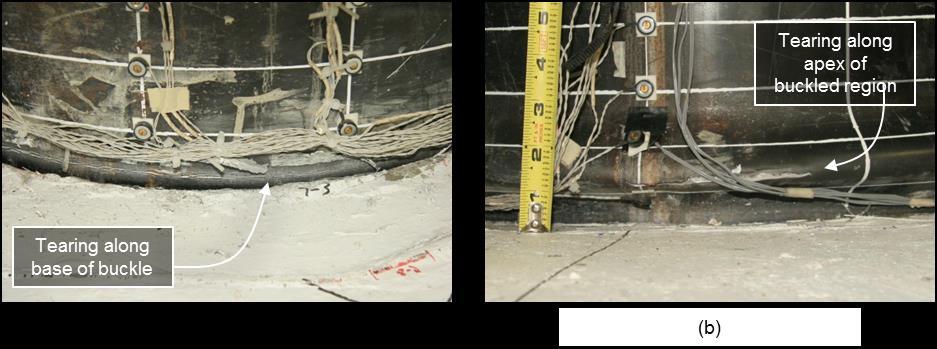 Figure 5.70: EMB96 (a) North and (b) South tube tearing at 8.60% drift South As the column was subsequently displaced to 9.