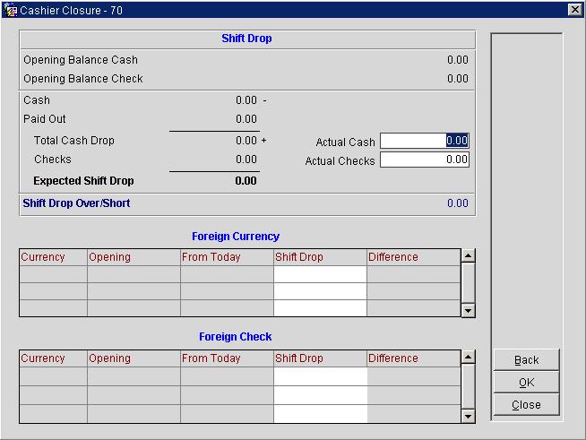 Chapter 4 Cashiering Opera PMS User s Guide 3.0 Opening Balance Cash: The amunt f cash registered in the cashier s bank.