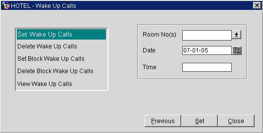 Chapter 8 Miscellaneus Opera PMS User s Guide 3.0 8.2.2 Wake Up Calls The Wake Up Call functin can be interfaced with sme PBX systems t make the Wake Up Call feature autmatic.