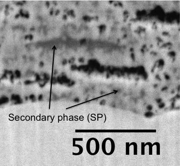 Figure 2. LSC obtained after sintering at 600 C. The secondary phase fills the pores and covers the surface of LSC. Lowering the sintering temperature resulted to smaller phase sizes.