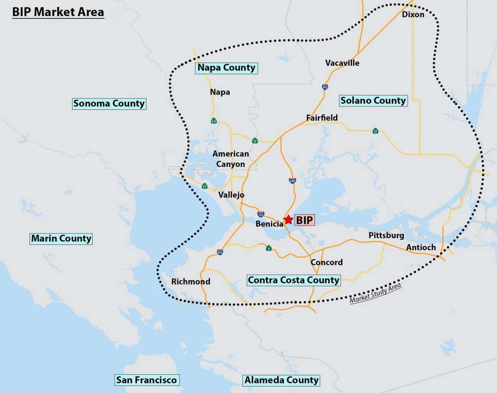 3. Regional Industrial Market Conditions The market area served by the Benicia Industrial Park is comprised of Solano County, Napa County, and the northern section of Contra Costa County, shown on
