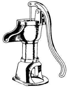 1. Pitcher-Spout Hand Pump. This is a surface-mounted, reciprocating or single-acting piston pump (see Figure 7-2). It pumps water up to depths of 24-ft.