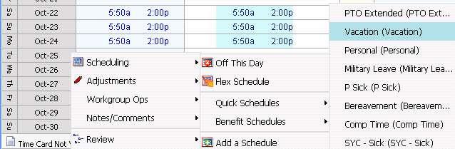 To Add a Predefined Benefit Schedule Right-click on the calendar date, select Scheduling and select Benefit Schedules.