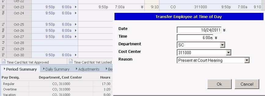 Transferring Workgroups at Time of Day.