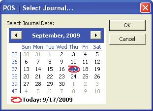 Past Journal This window allows you to select the date using a calendar to display transactions from a prior business day.