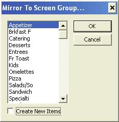 Add Mirror Add new feature to Merchandise Setup to mirror a screen group. Mirror will copy the current screen group to a new one (which must already be defined) and leave the screen positions intact.