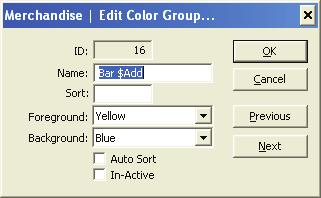 Edit This window lets you modify the currently highlighted Color Group.