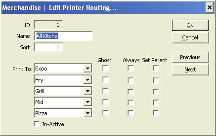 Edit This window lets you modify the currently highlighted Printer Routing.