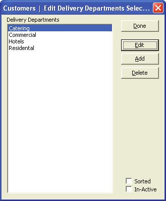 4.3 - Delivery Department This window allows you to view, add, modify, or delete the different Delivery Departments for customers.