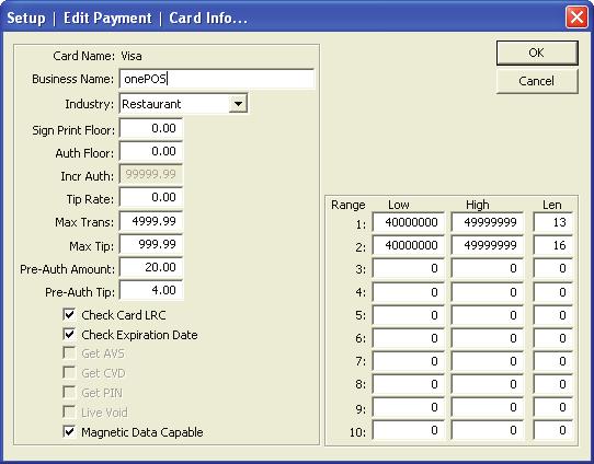 Card Info This window lets you modify the Card Information related to the Electronic Payment which is currently highlighted.