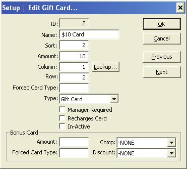 Edit This window lets you modify the currently highlighted Gift Certificate/Card.