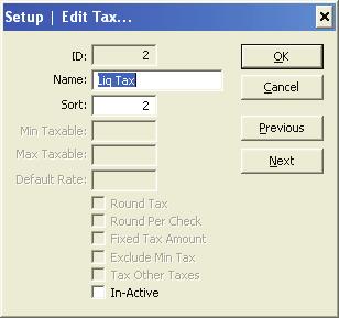 Edit This window lets you modify the currently highlighted Tax Definition.