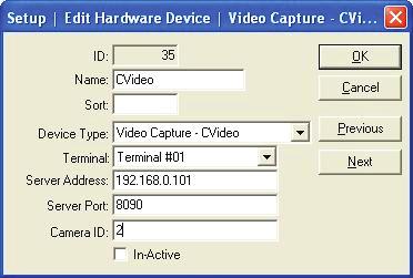 Edit Video Capture - CVideo Setup - Edit Hardware Devices - Video Capture - CVideo ID - The Identifying number given to this device by the onepos system. This cannot be changed.