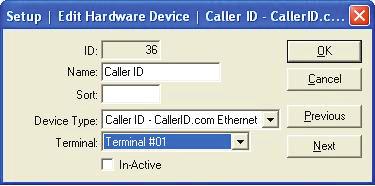Edit Caller ID.com Ethernet Setup - Edit Hardware Devices - Caller ID.