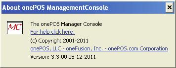 8.1 - About Management Console Contains copyright information and links to the onepos.