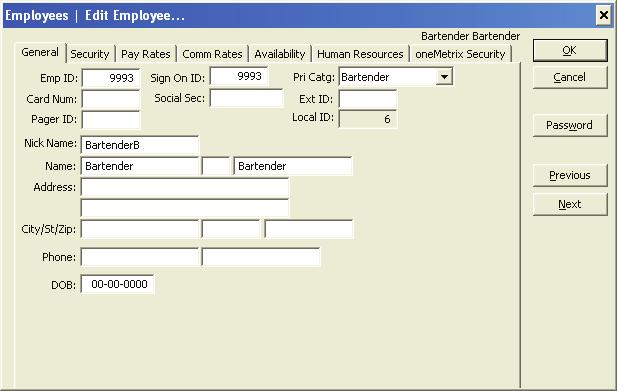 Edit - General Tab This page allows you to change the employee s general information; such as primary job code, social security number, name, address, phone number, date of birth, hire date, and