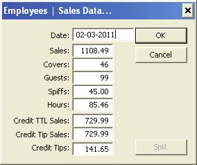Sales This window allows you to add a sales entry to the employee.