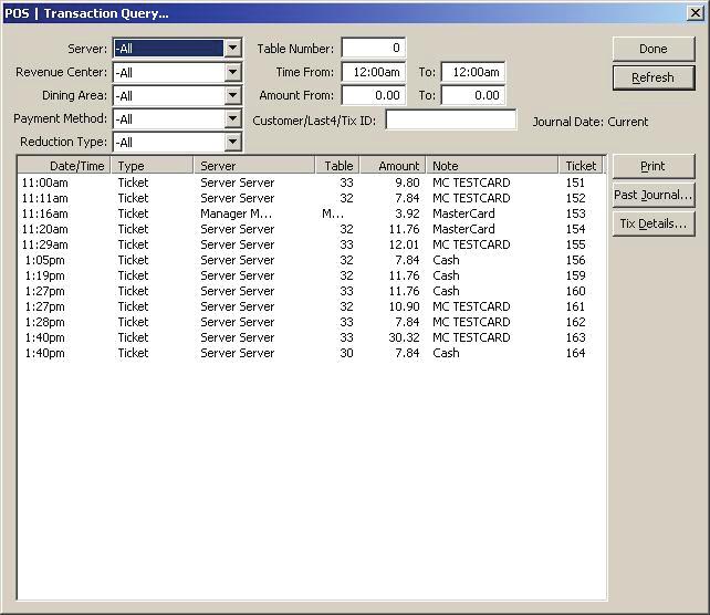 1.1 - POS Transaction Query The POS Transactions Query screen allows the manager to search for POS transactions using various criteria.