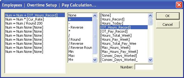 Edit - Pay Calculation This window allows you to define how to calculate the overtime pay for the overtime rule which is currently highlighted.