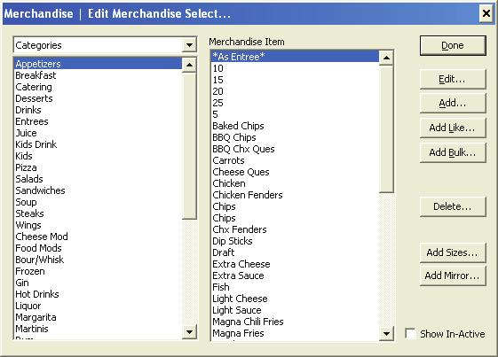 3.1 - Merchandise This window allows you to view, add, modify, or delete your Merchandise Items.