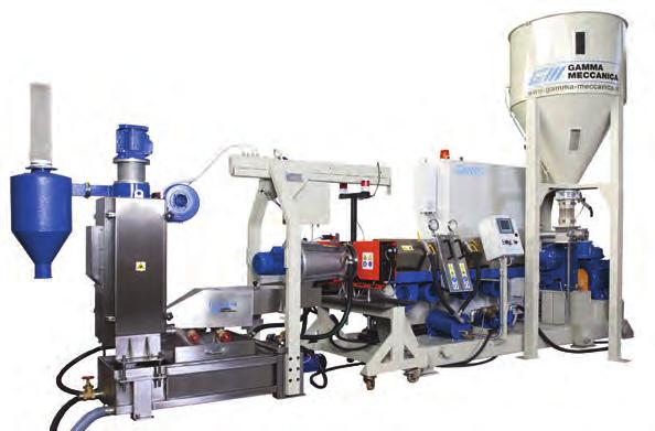 The typical composition of every line consists of a grinder or granulator, forced feed, extruder, filter and pelletizer.