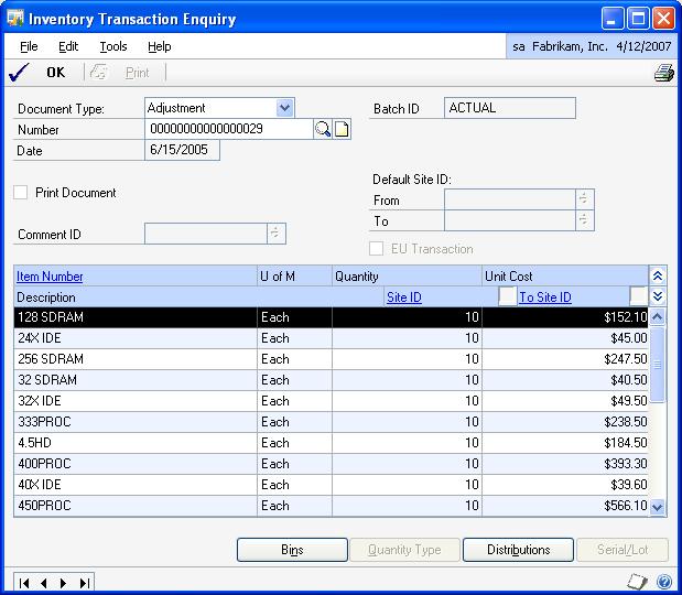 CHAPTER 5 ENQUIRIES AND REPORTS Viewing inventory transaction information Use the alternate Inventory Transaction Enquiry window to view intrastat information for item transfers.