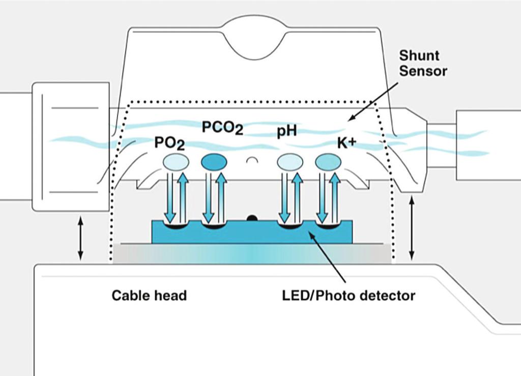 Optical Fluorescence with the CDI Shunt Sensor The CDI System 500 uses optical fluorescence technology with the shunt sensor to measure ph, pco 2, and K + in blood.