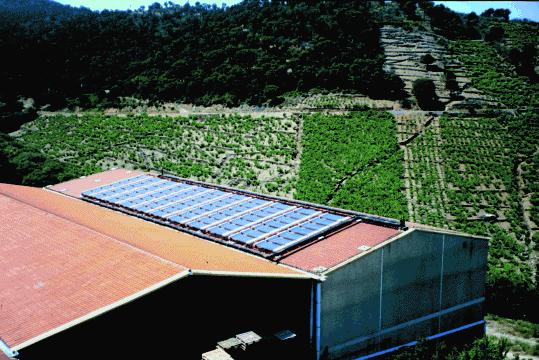 Solar thermal cooling of a wine cellar at Banyuls, France Cooling of a wine cellar (3 million bottles) with three ventilation systems - total 250000 m³/h air volume flow Two absorption