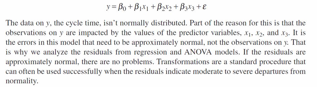 Consider a regression model on y = cycle time