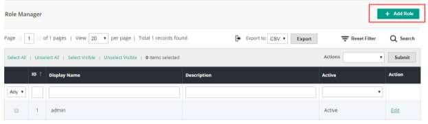 (1) Add Role: Click to add a new role. (2) Search You can find role information by click it and fill out values.