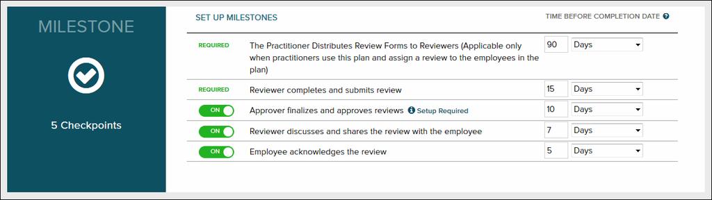 However, new hire review plan milestones do not include those that are related to employee self-evaluation and contributors because those are generally not used for new hire reviews.