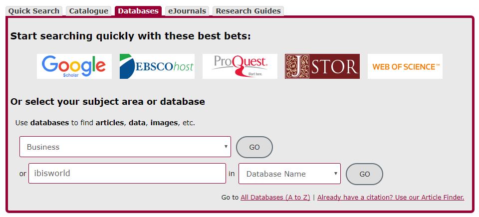 Accessing Databases @ McMaster Databases Catalogue tab search by Title (i.e., database name) Databases tab - browse by Subject area or search by Database name Articles, company financials, data, reports, etc.