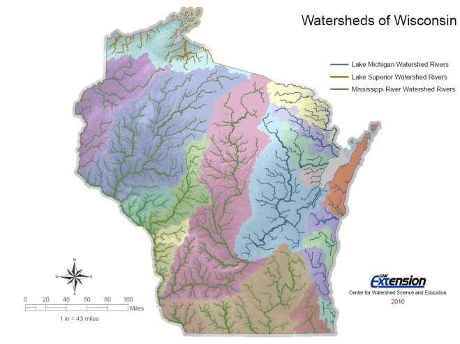 Wisconsin s Watersheds Wisconsin has three major watersheds or drainage basins.