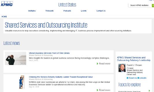 KPMG Shared Services and Outsourcing Advisory (SSOA) research Latest articles from the KPMG Shared Services and Outsourcing Institute Global Business Services point of view series Climbing the