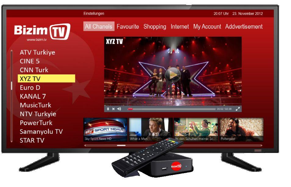 BizimTV - IPTV & Video On Demand The BizimTV is an IPTV & Video On Demand Solution for android based TV. It allows you to track your favorite stations, movies and series at any time from anywhere.