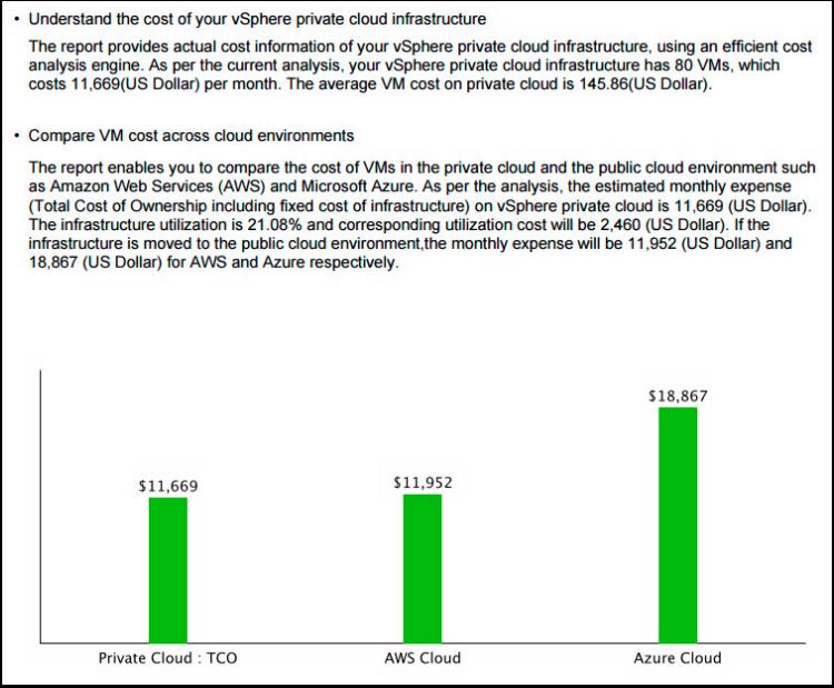 Review the Hybrid Cloud Assessment Report Scroll through the report PDF to see key components of the report, including: Summary - including the Total Cost of Ownership (TCO) comparision shown above