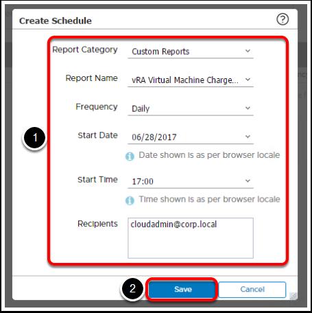 Create the Schedule for the Report 1. Schedule a report by providing the details such as report category, name, frequency, date and time and the recipient email address.