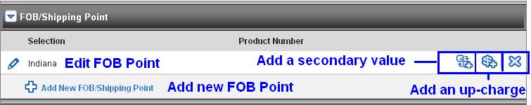 FOB/Shipping Point The FOB/Shipping Point field is the area available for the product s shipping point. You will choose your FOB/Shipping Point form the selection list.