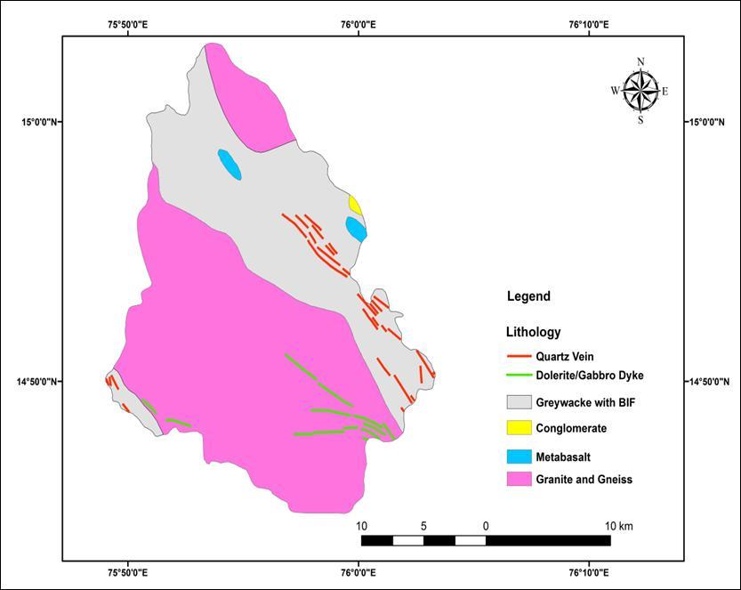 Fig. 1 Location map of Hirehalla sub-basin III. GEOLOGY OF THE STUDY AREA In the study area, Peninsular Gneissic Complex (PGC) of Archean age forms the basement rock.