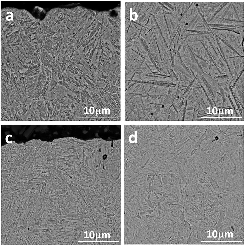 264 MARTÍNEZ-CÁZARES ET AL. ON HIGH-SPEED QUENCHING FIG. 9 SEM micrographics obtained of the samples quenched for 2 s (a) surface, (b) core, and for 4 s (c) surface and (d) core.