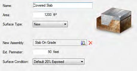 Editing the Slab Element (Res Sample) 1. Add the next component to the 1 st Floor Room: Slab on Grade and input the slab data.