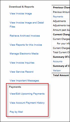 Payments You can view/edit upcoming payments, payment history, or make a payment by mail. Refer to the Payments section for more information.