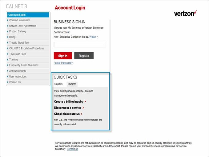 Quick Tasks You can create an inquiry using Quick Tasks on the Account Login screen without having to sign in.